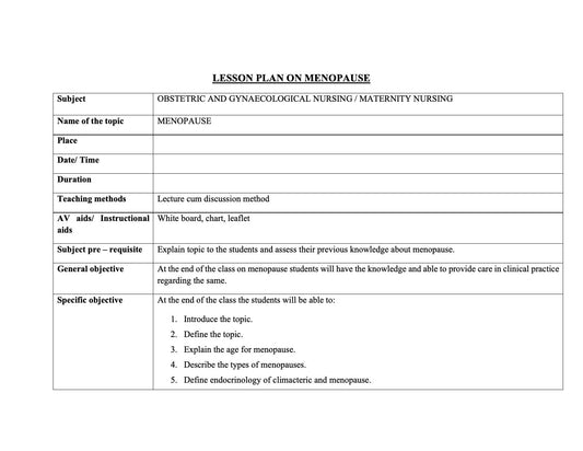 LESSON PLAN- MENOPAUSE