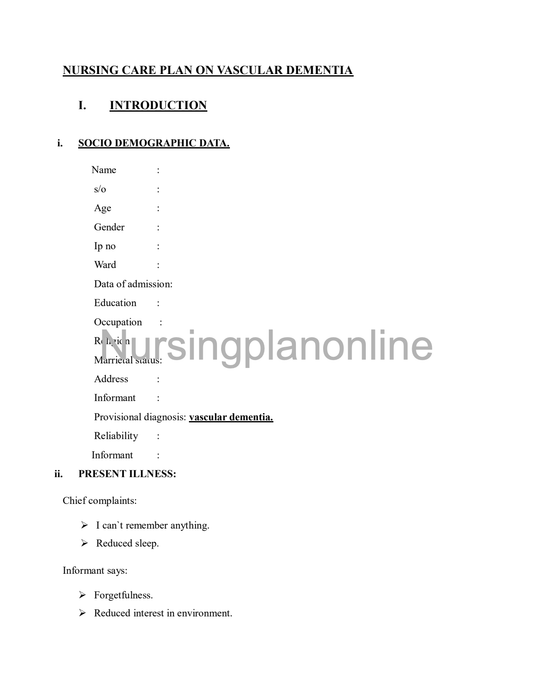 NURSING CARE PLAN- DEMENTIA
