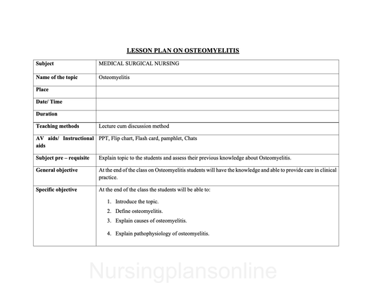 LESSON PLAN- OSTEOMYELITIS