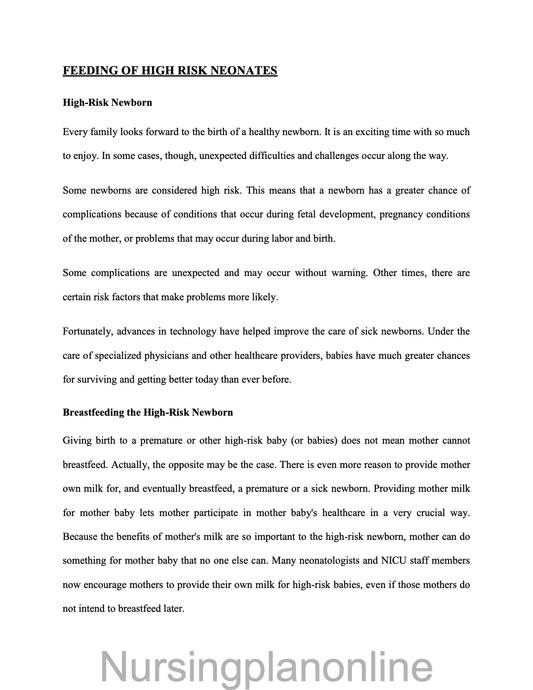 NOTES- FEEDING OF HIGH RISK NEONATES