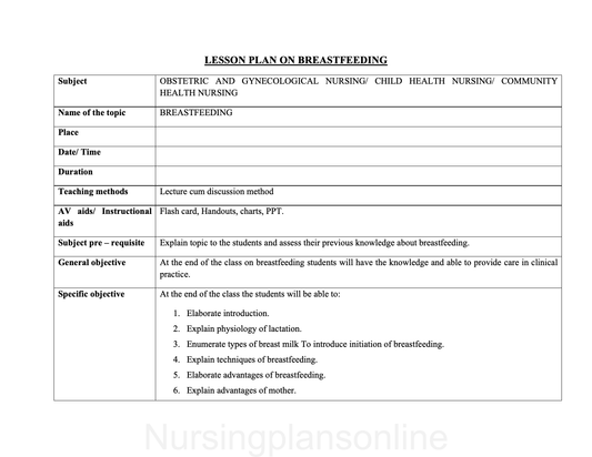 LESSON PLAN- BREASTFEEDING