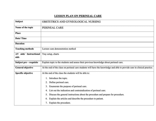 LESSON PLAN- PERINEAL CARE