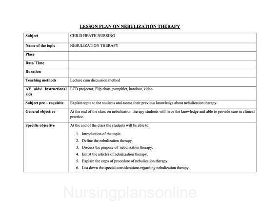 LESSON PLAN - NEBULIZATION THERAPY