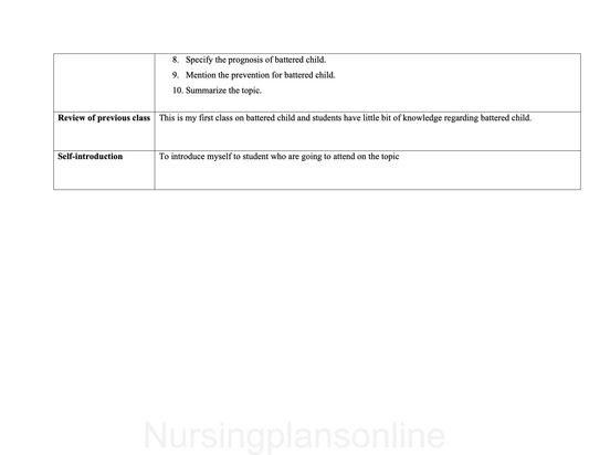 LESSON PLAN- BATTERED CHILD - Nursing Plan Online