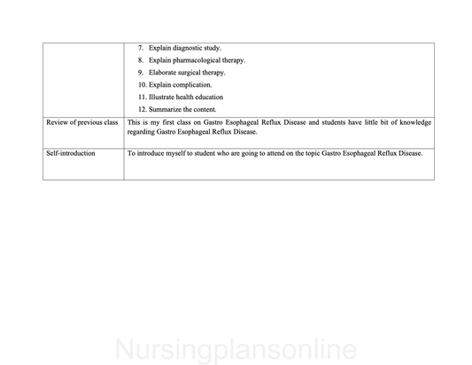 LESSON PLAN- GASTRO ESOPHAGEAL REFLUX DISORDER