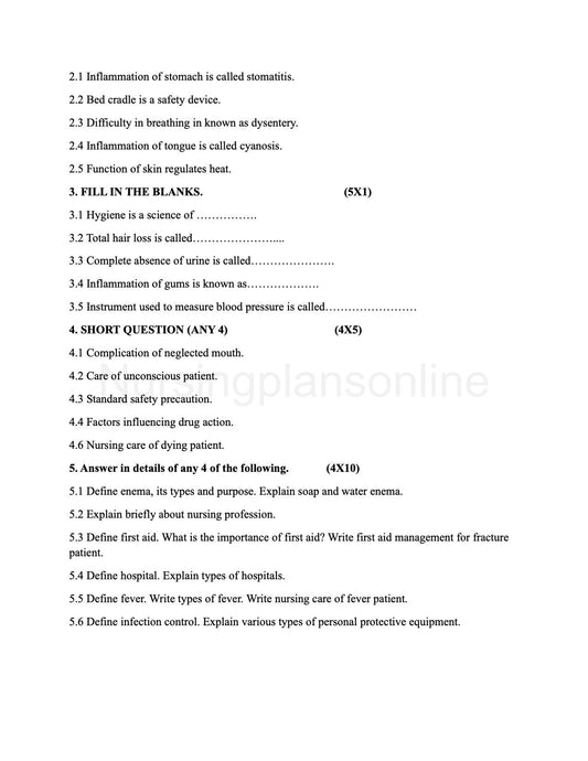QUESTION PAPER- ANATOMY AND PHYSIOLOGY