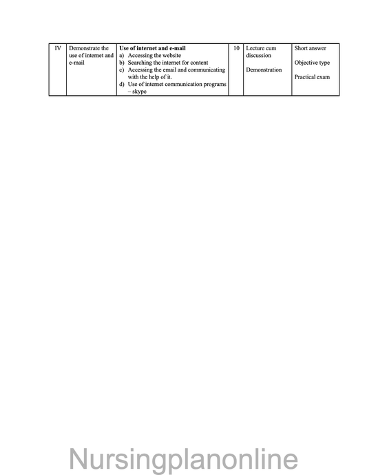 COURSE PLAN- COMPUTER FOR G.N.M. FIRST YEAR - Nursing Plan Online