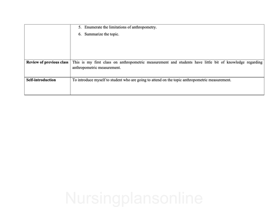 LESSON PLAN- ANTHROPOMETRIC MEASURES IN CHILDREN - Nursing Plan Online