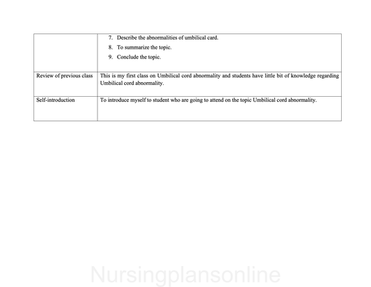 LESSON PLAN- UMBILICAL CORD ABNORMALITY