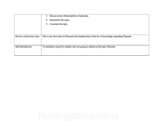 LESSON PLAN- PLACENTA
