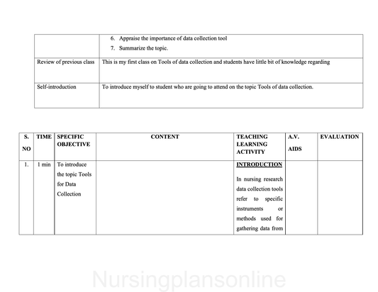 LESSON PLAN-TOOLS OF DATA COLLECTION