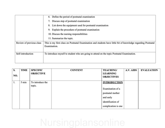 LESSON PLAN- POSTNATAL EXAMINATION (CLINICAL)