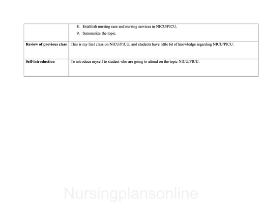 LESSON PLAN- NICU/ PICU