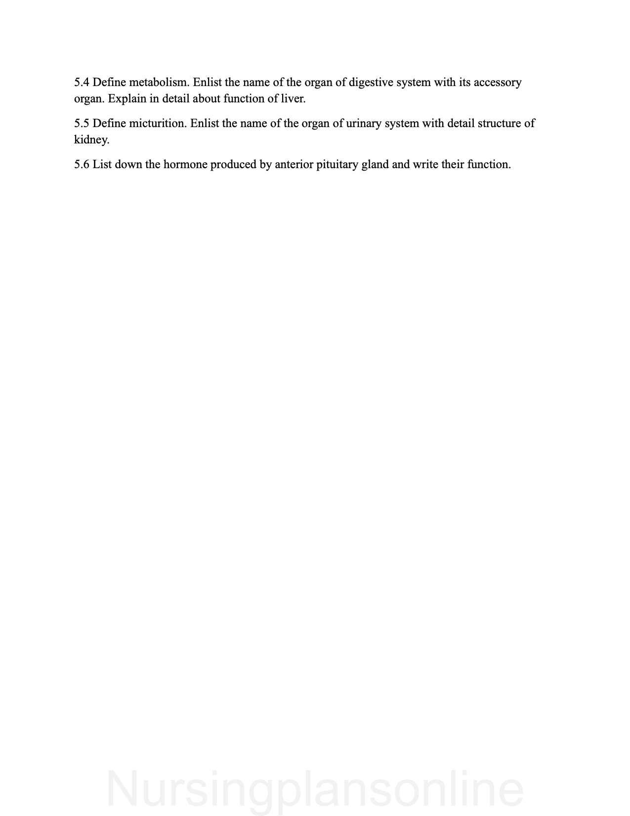 QUESTION PAPER- ANATOMY AND PHYSIOLOGY