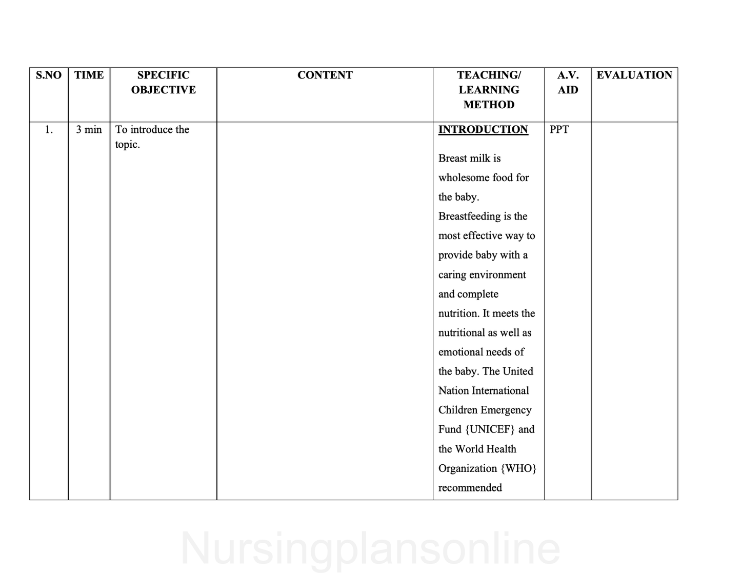 LESSON PLAN- BREASTFEEDING