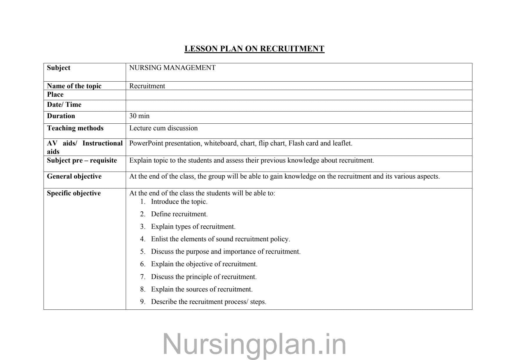 Lesson plan recruitment