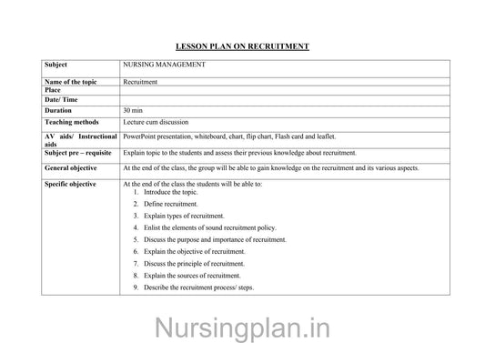 Lesson plan recruitment