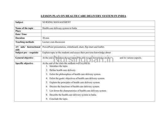 Health Care Delivery System in India Lesson Plan for Effective Learning - Nursing Plan Online