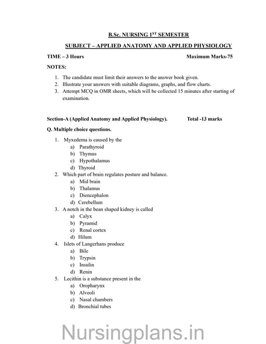 QUESTION PAPER- APPLIED ANATOMY AND APPLIED PHYSIOLOGY