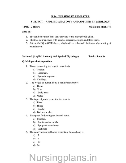 QUESTION PAPER- APPLIED ANATOMY AND APPLIED PHYSIOLOGY