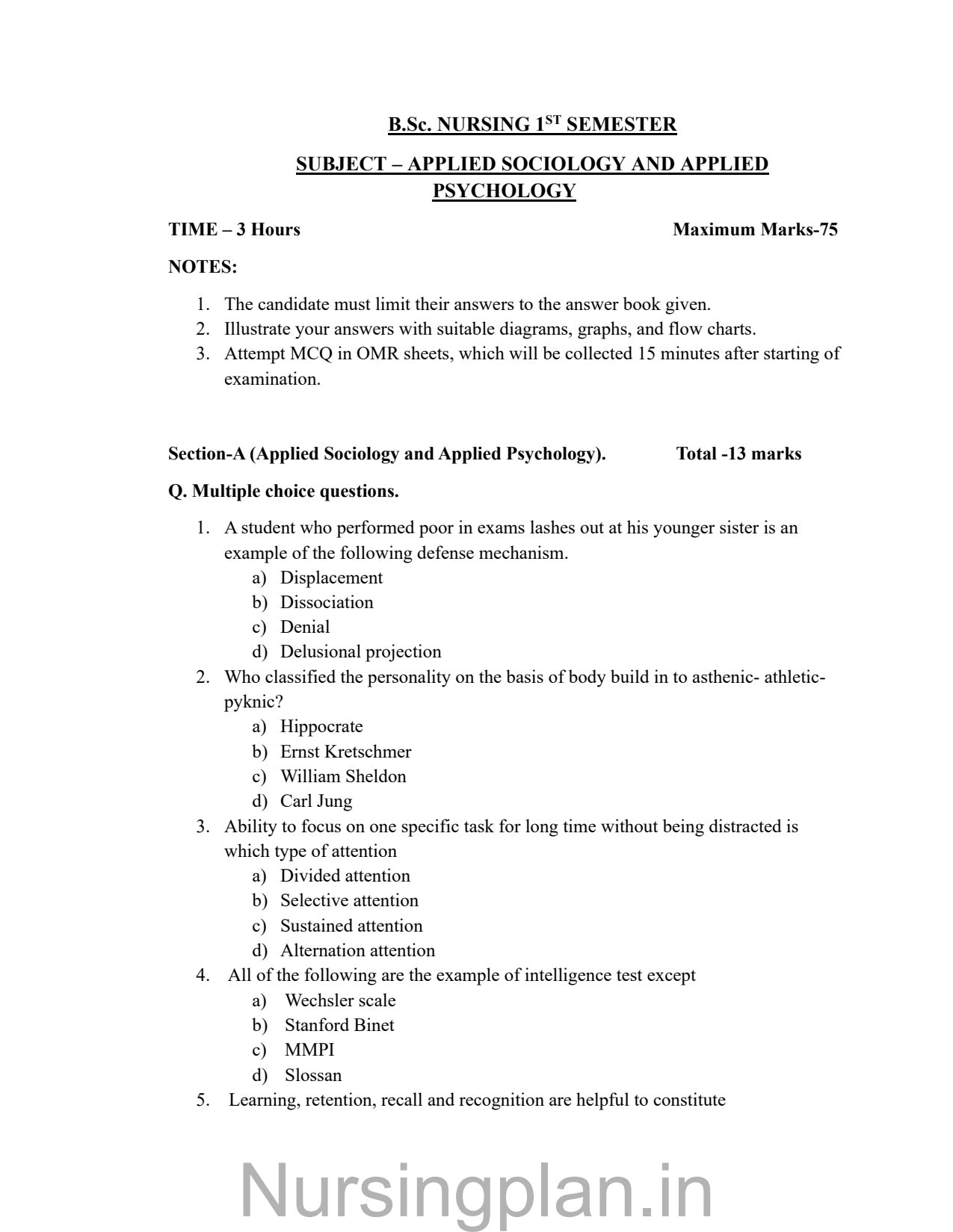 QUESTION PAPER- APPLIED SOCIOLOGY AND APPLIED PSYCHOLOGY
