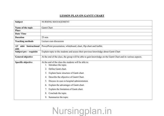 Gantt chart lesson plan