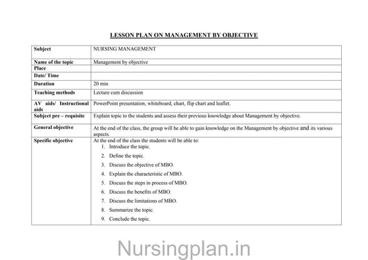 Management by objective (MOB) lesson plan