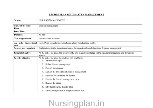 Disaster management lesson plan