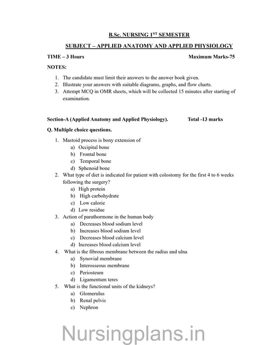QUESTION PAPER- APPLIED ANATOMY AND APPLIED PHYSIOLOGY