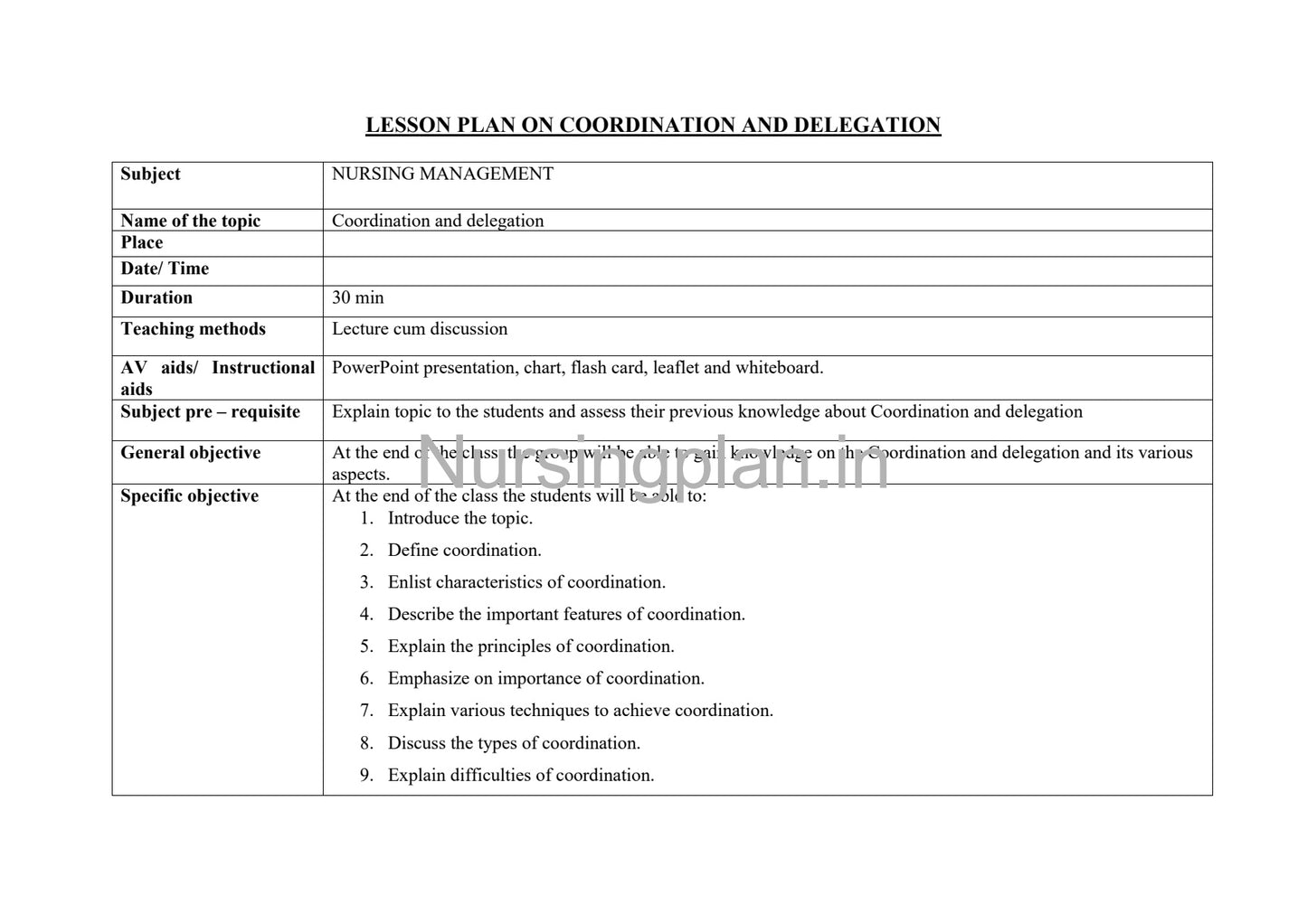 Coordination and delegation lesson plan