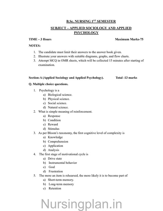 QUESTION PAPER- APPLIED SOCIOLOGY AND APPLIED PSYCHOLOGY
