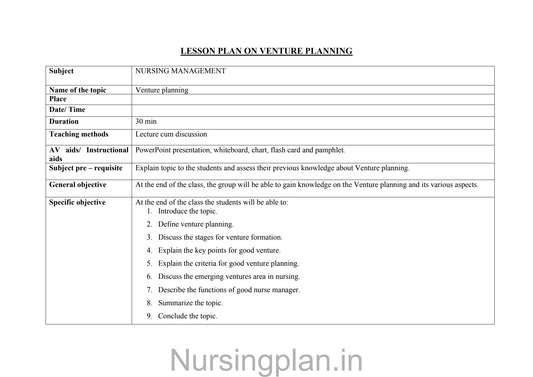 Venture planning lesson plan