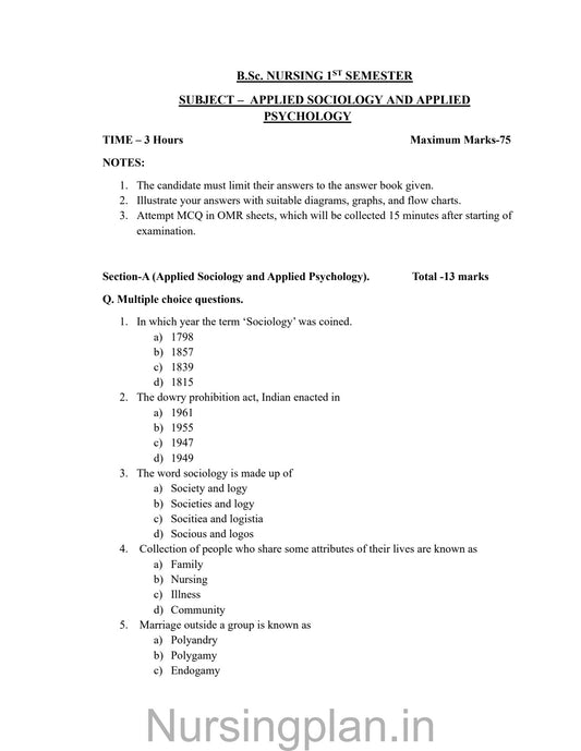 QUESTION PAPER- APPLIED SOCIOLOGY AND APPLIED PSYCHOLOGY