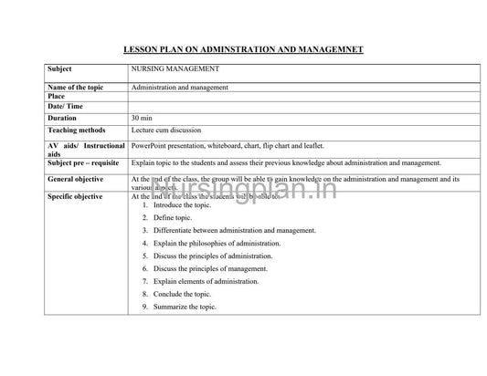 Administration and Management Lesson Plan for Effective Learning