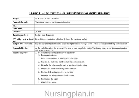 Trends and issues in nursing management lesson plan - Nursing Plan Online