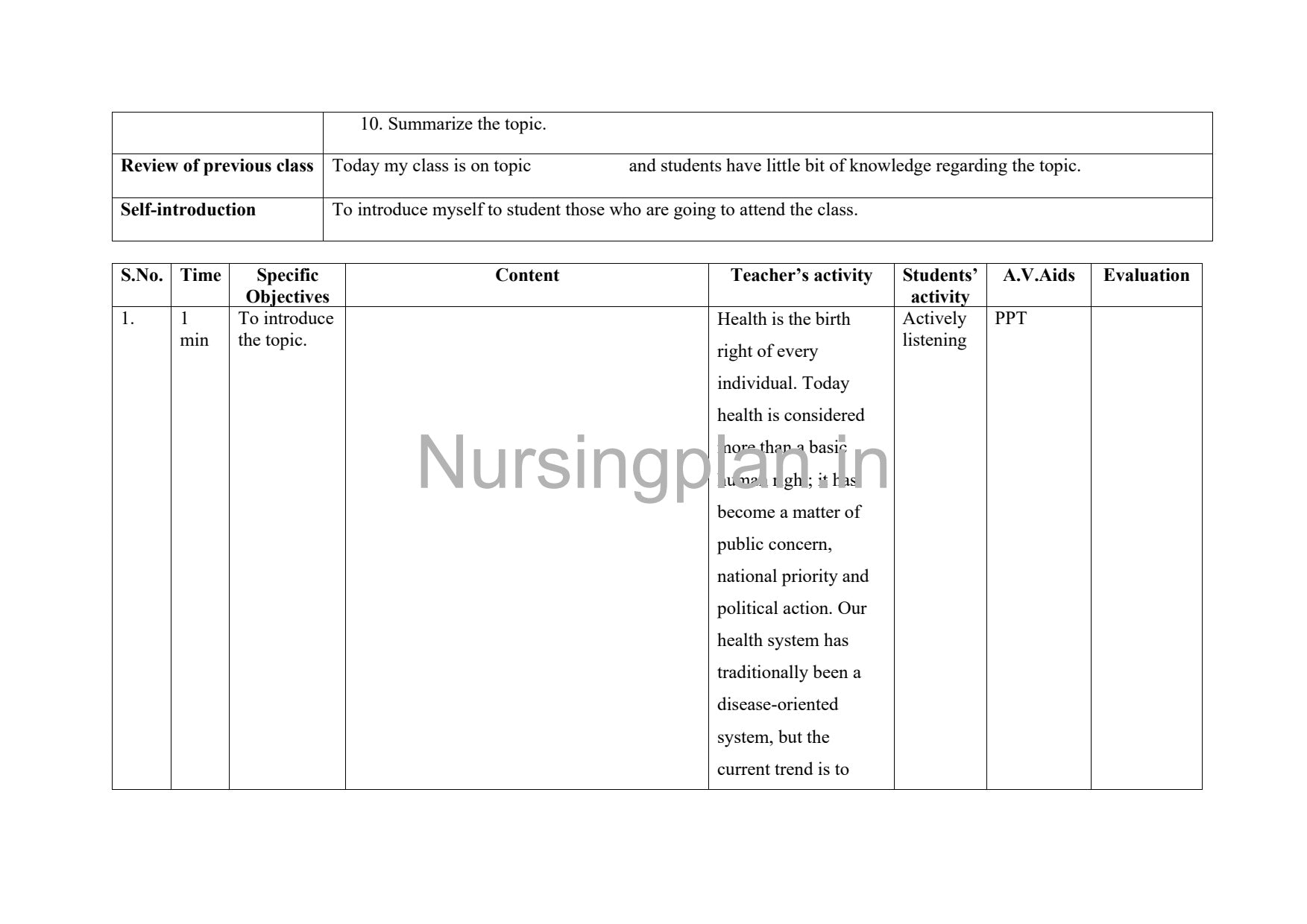 Health Care Delivery System in India Lesson Plan for Effective Learning - Nursing Plan Online