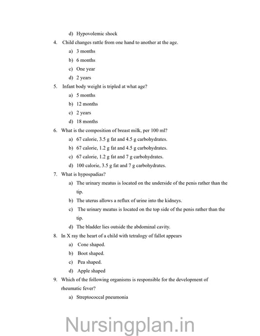 QUESTION PAPER- CHILD HEALTH NURSING (I&II) 5TH SEMESTER - Nursing Plan Online