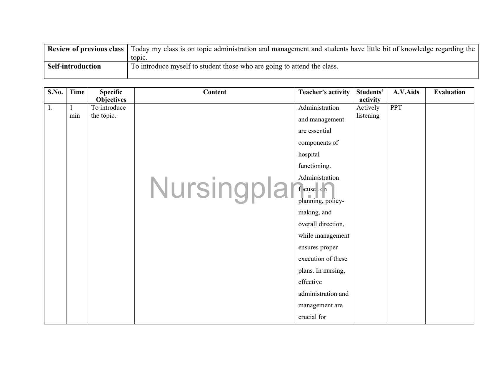 Administration and Management Lesson Plan for Effective Learning