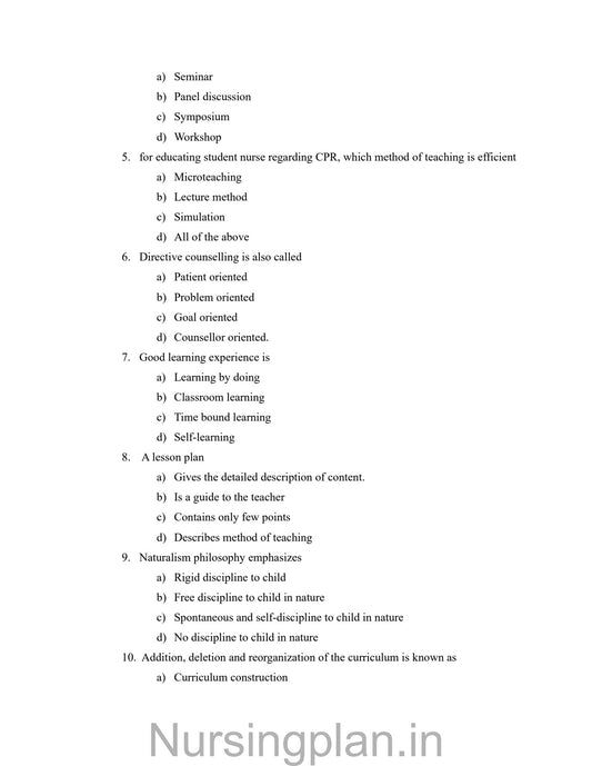 QUESTION PAPER- EDUCATIONAL TECHNOLOGY/ NURSING EDUCATION (5TH SEMESTER) - Nursing Plan Online