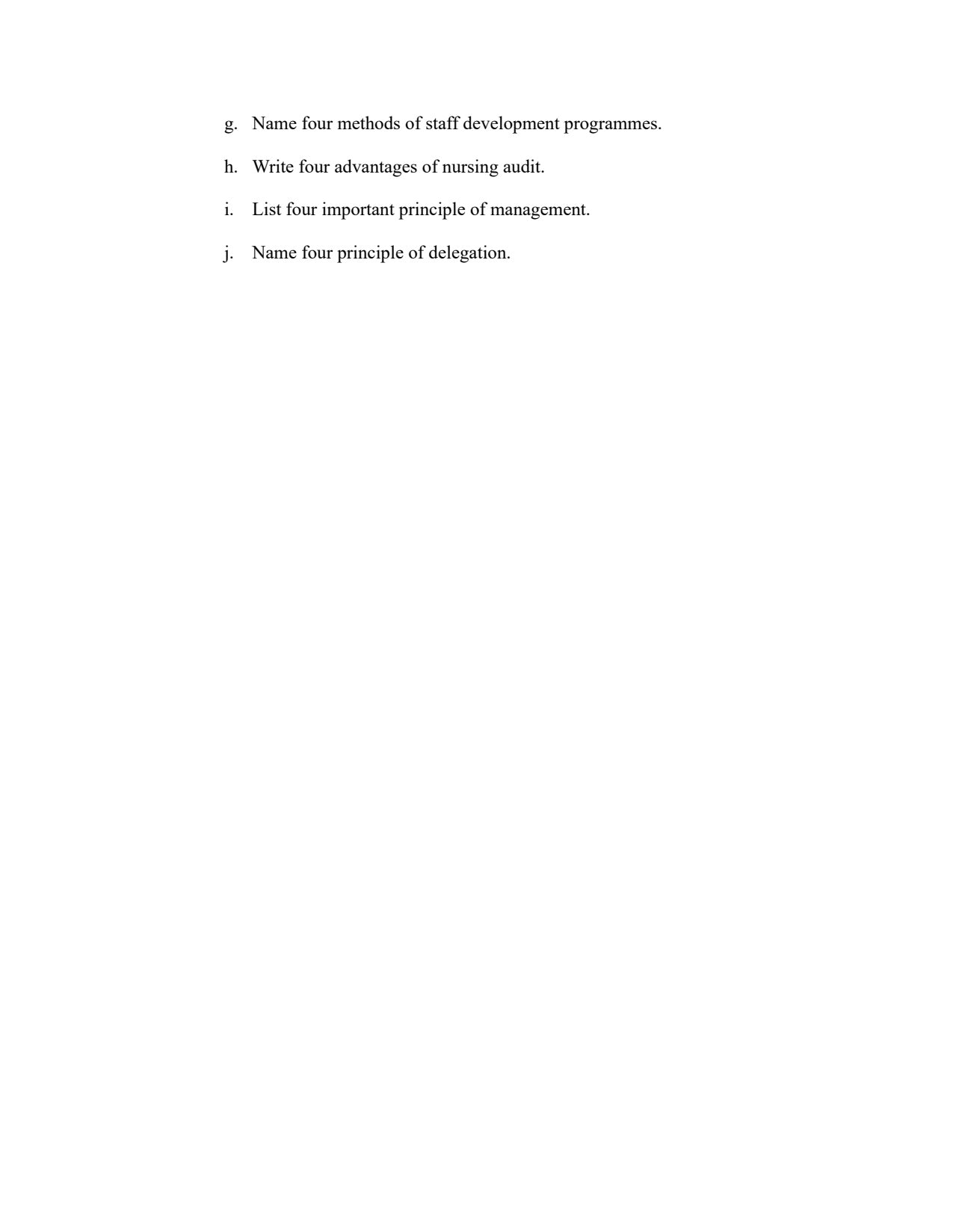 QUESTION PAPER- NURSING MANAGEMENT AND ADMINISTRATION