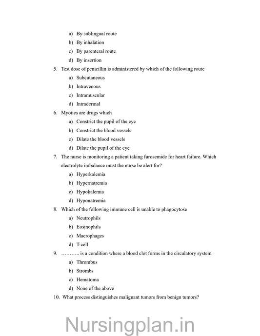 QUESTION PAPER- PHARMACOLOGY AND PATHOLOGY (I & II) & GENETICS (5TH SEMESTER) - Nursing Plan Online