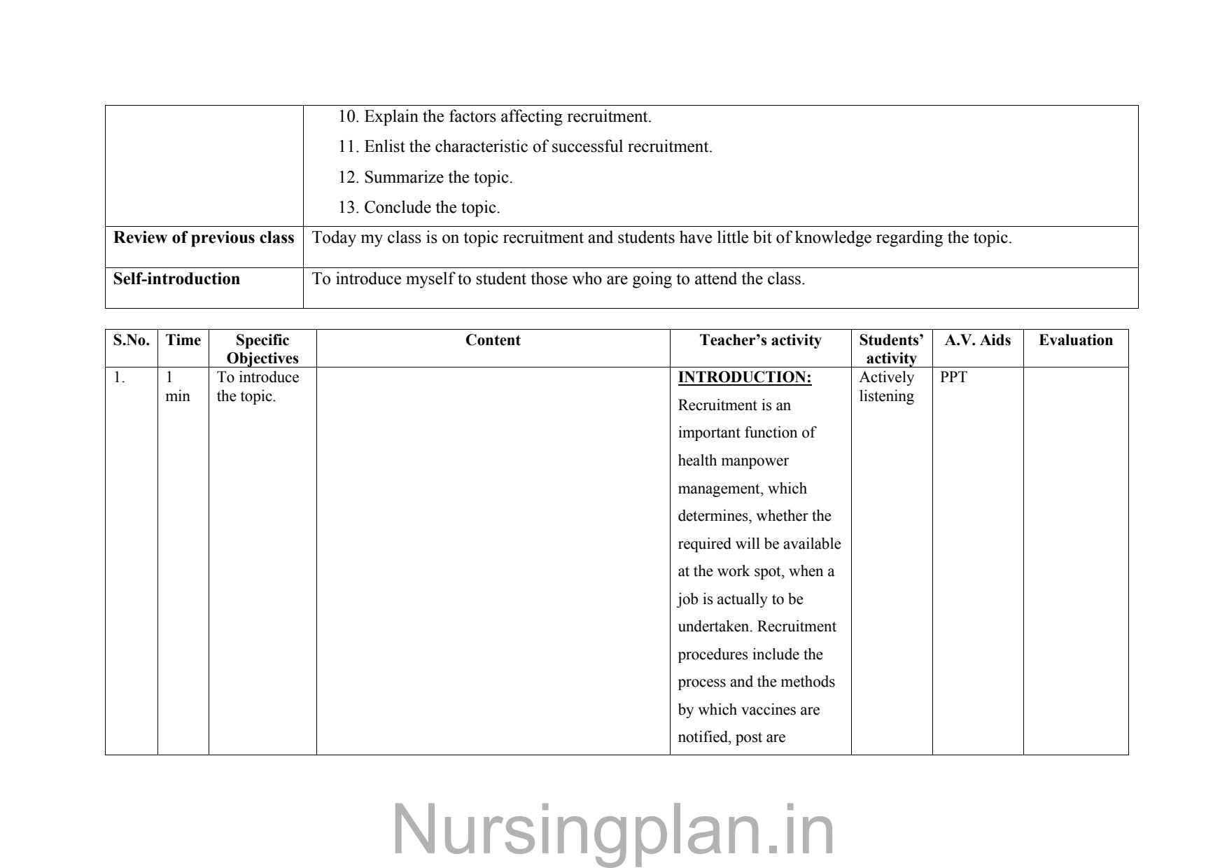 Lesson plan recruitment