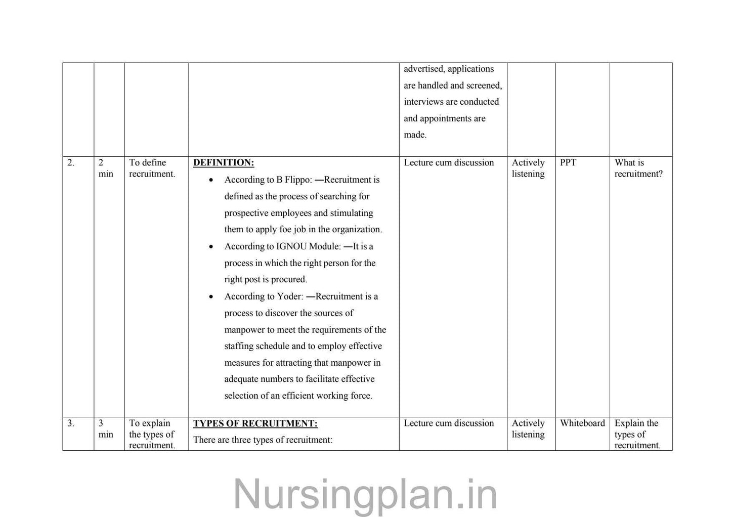 Lesson plan recruitment
